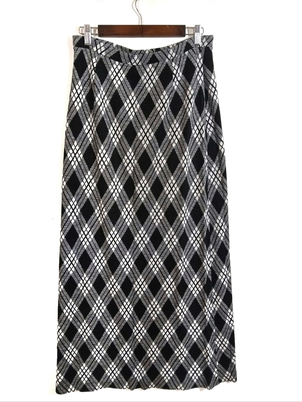 Vintage Black and White Argyle Maxi Skirt